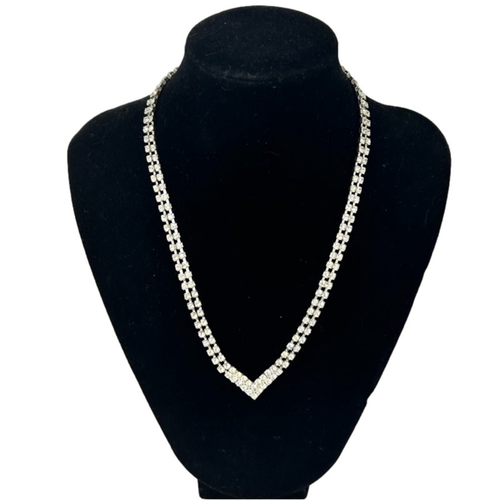 Vintage Double Layered Rhinestone Necklace V Neck Design